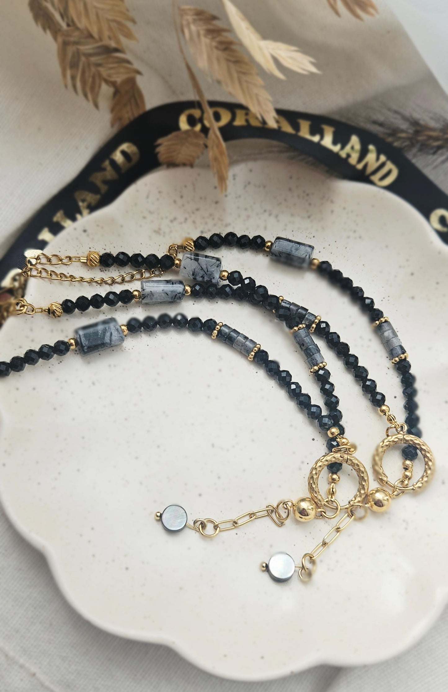 MIDNIGHT CHOKER - black tourmaline, black rutile, stainless steel, handmade
