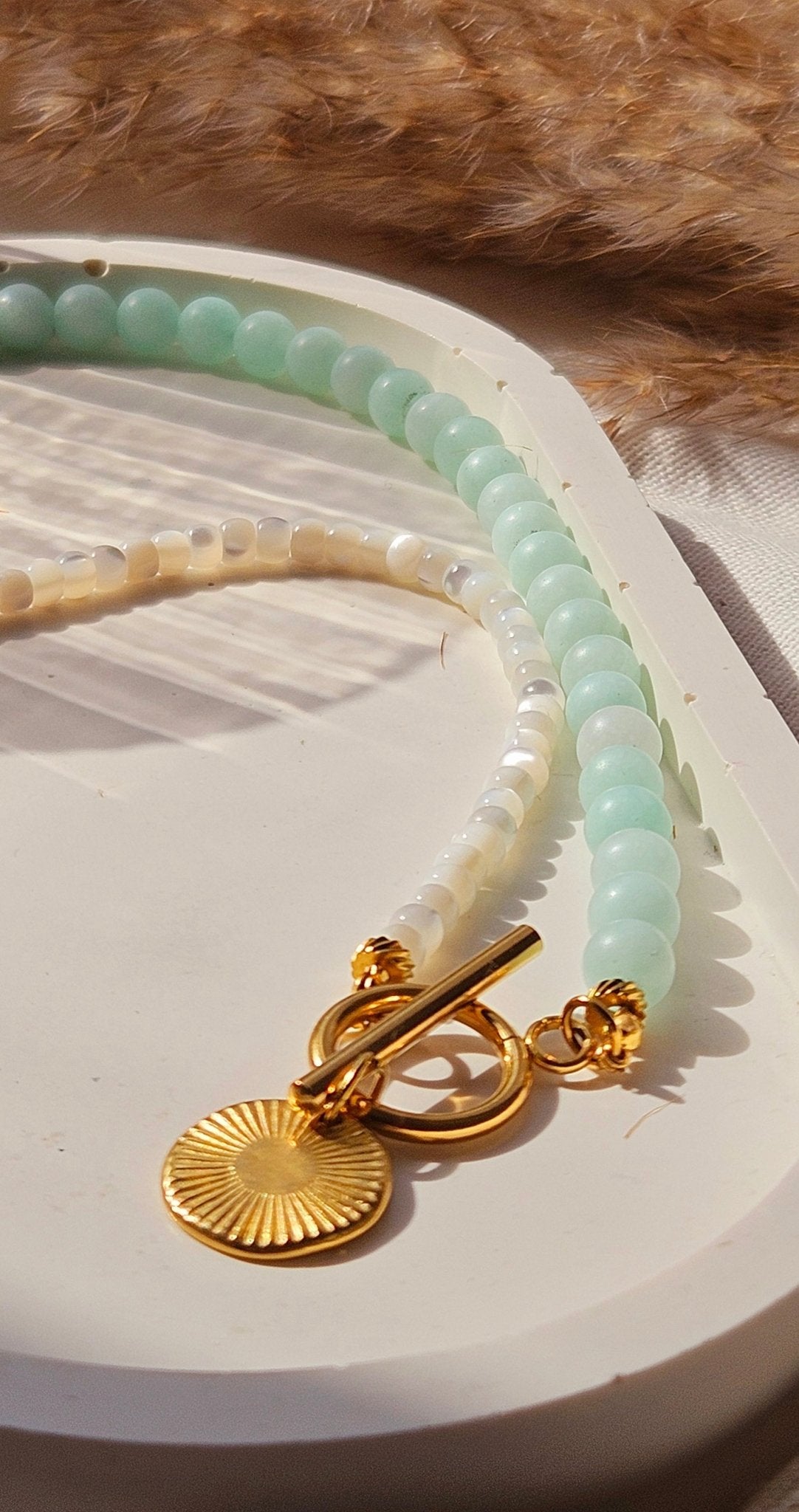 GREEN & WHITE Toggle Chain summer necklaceNecklace