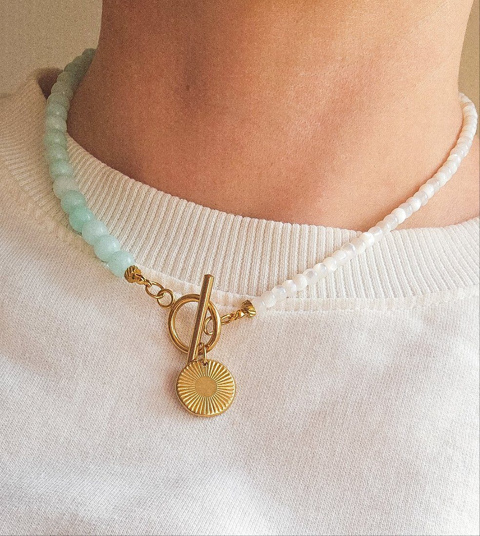GREEN & WHITE Toggle Chain summer necklaceNecklace