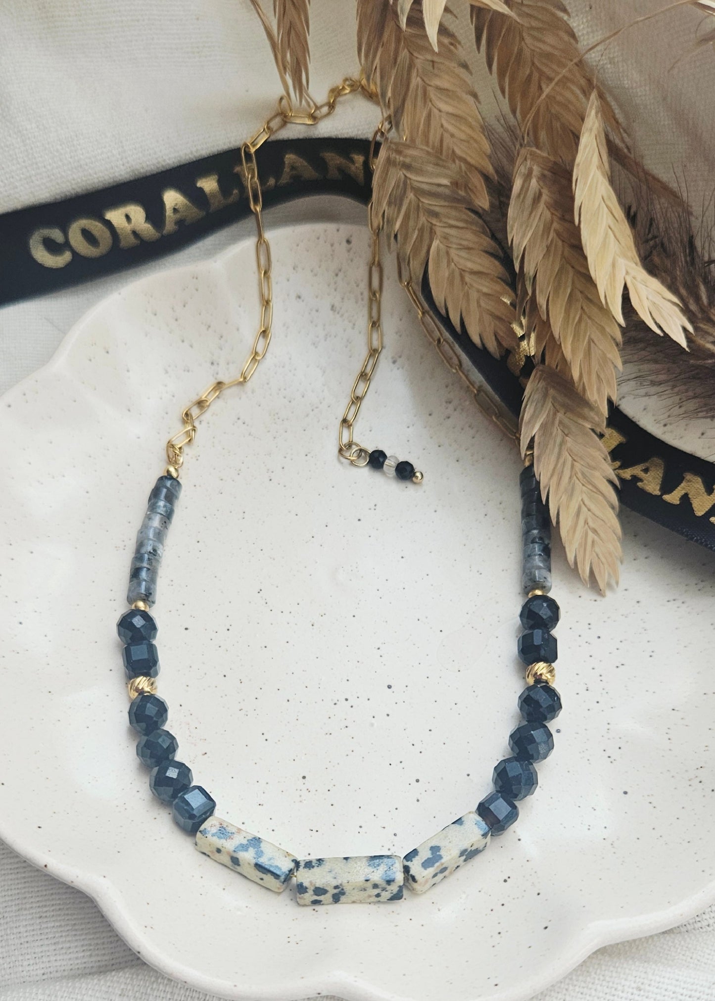 ALEGRÍA choker - Adjustable, stainless steel, jasper, tourmaline, black