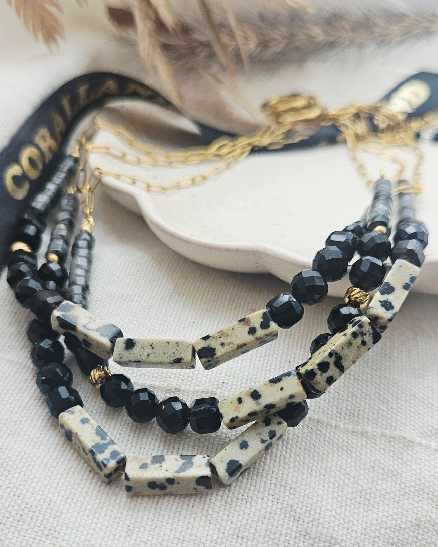 ALEGRÍA choker - Adjustable, stainless steel, jasper, tourmaline, black