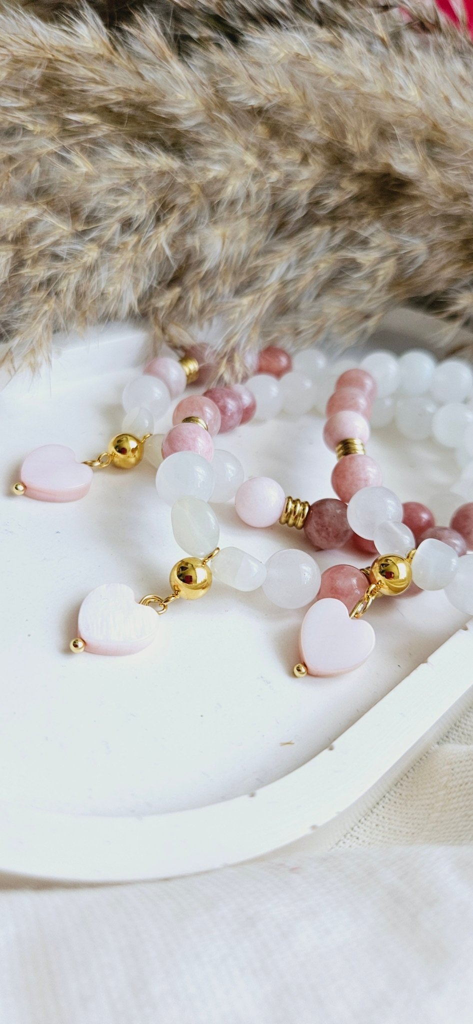 PINK HEART sunstone, moonstone, jade braceletBracelet