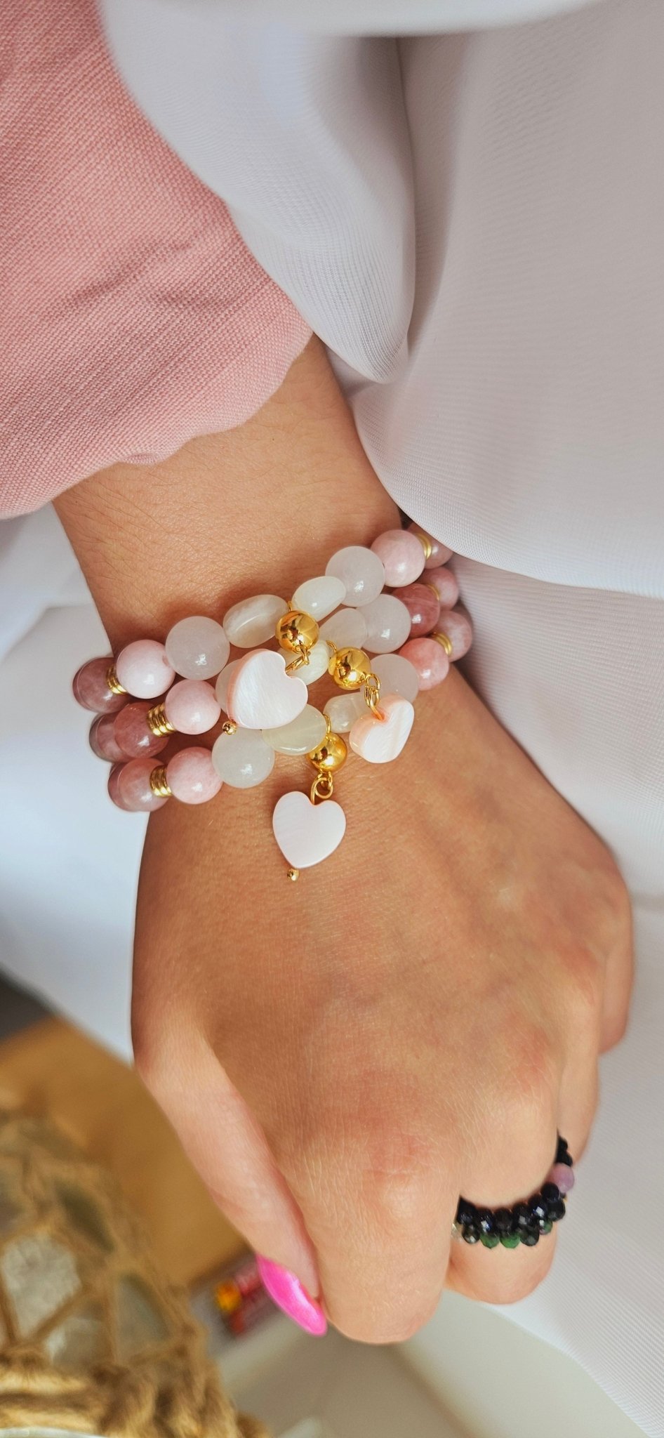 PINK HEART sunstone, moonstone, jade braceletBracelet