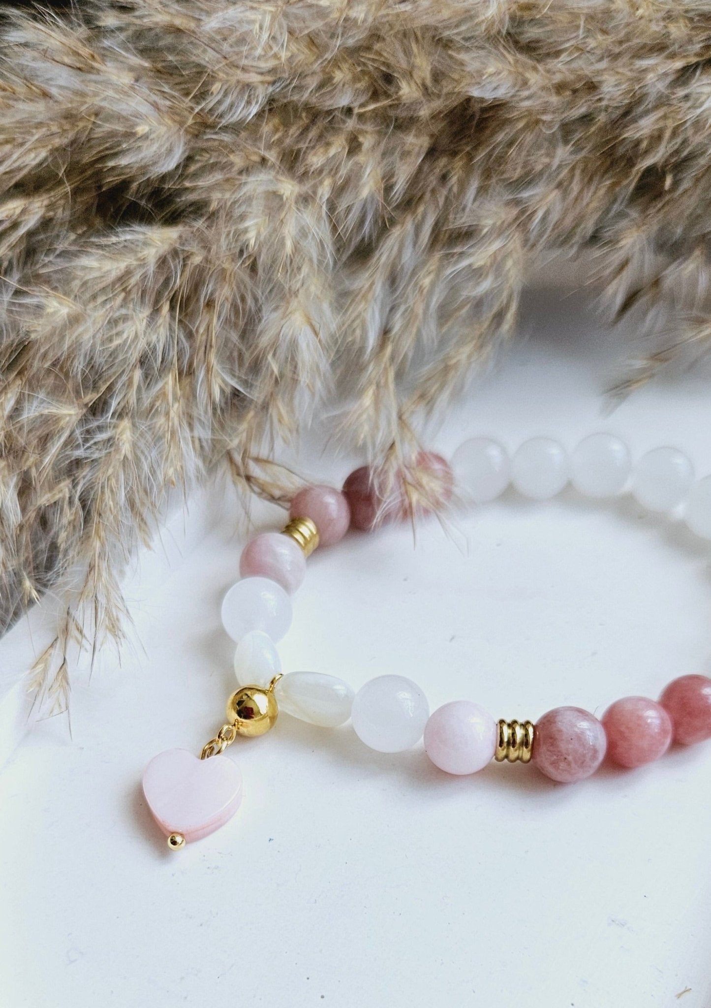 PINK HEART sunstone, moonstone, jade braceletBracelet