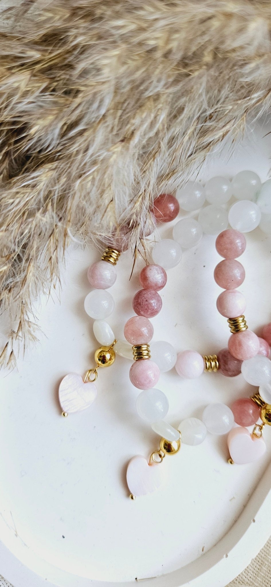 PINK HEART sunstone, moonstone, jade braceletBracelet