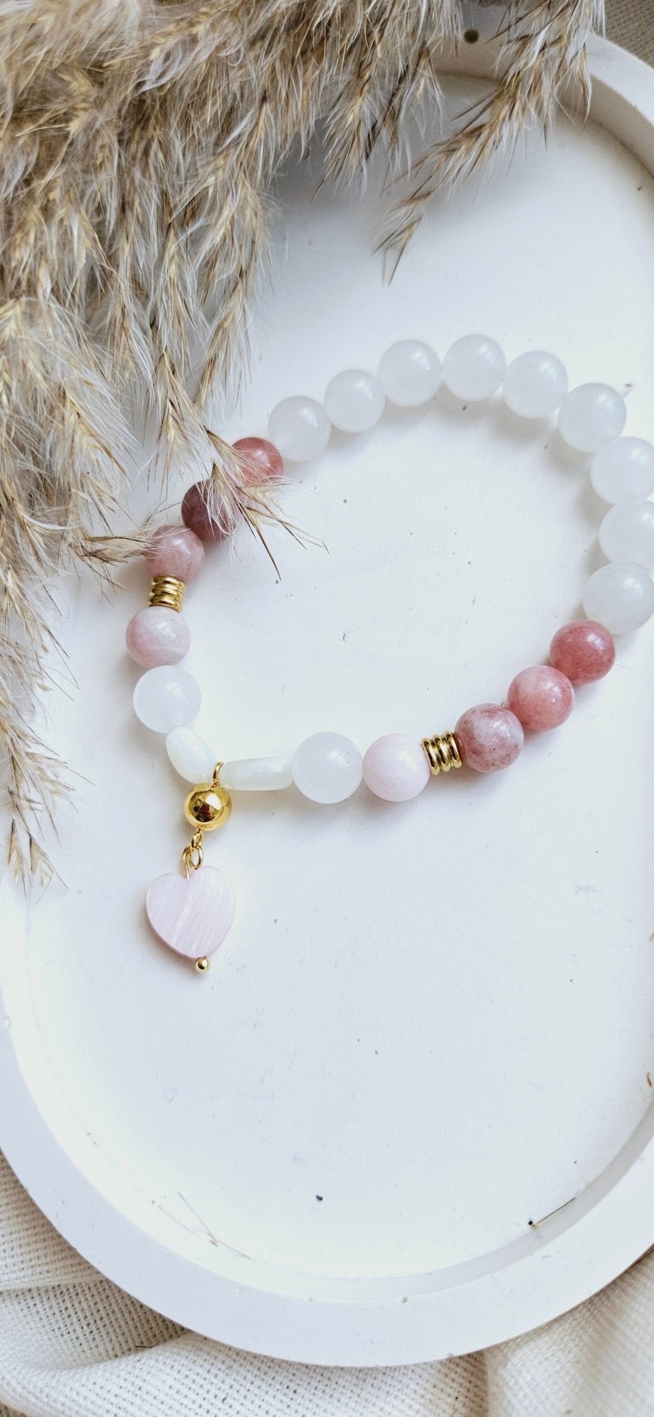 PINK HEART sunstone, moonstone, jade braceletBracelet