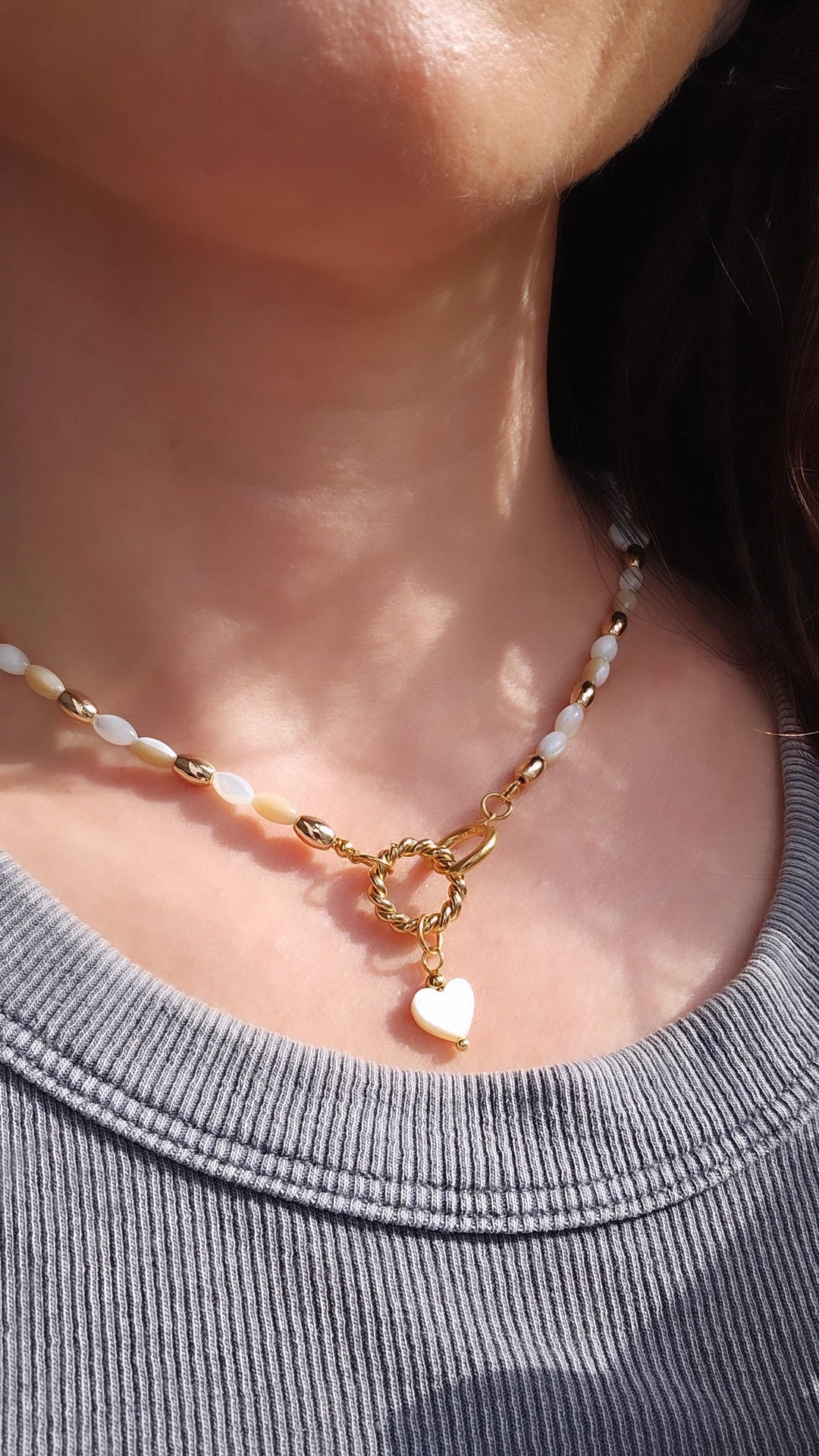 WHITE HEART shell beads summer necklaceNecklace