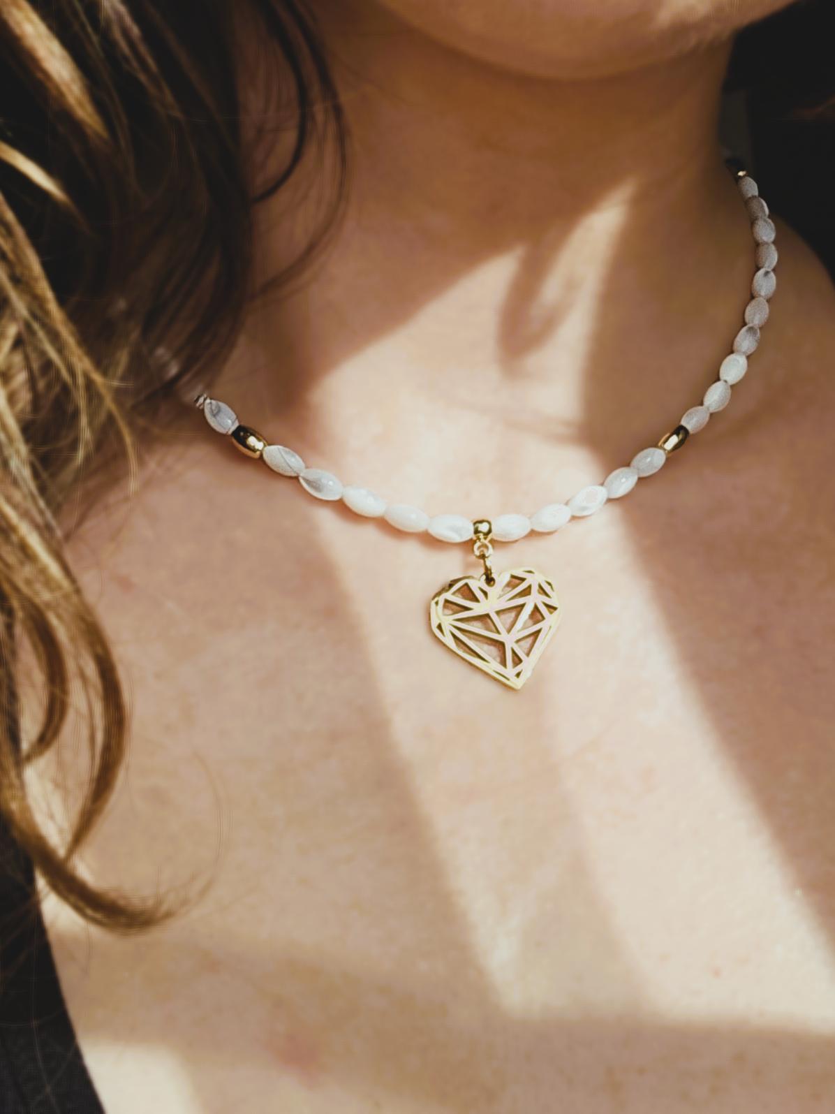 BLANCO Choker - Adjustable, stainless steel & sea shell
