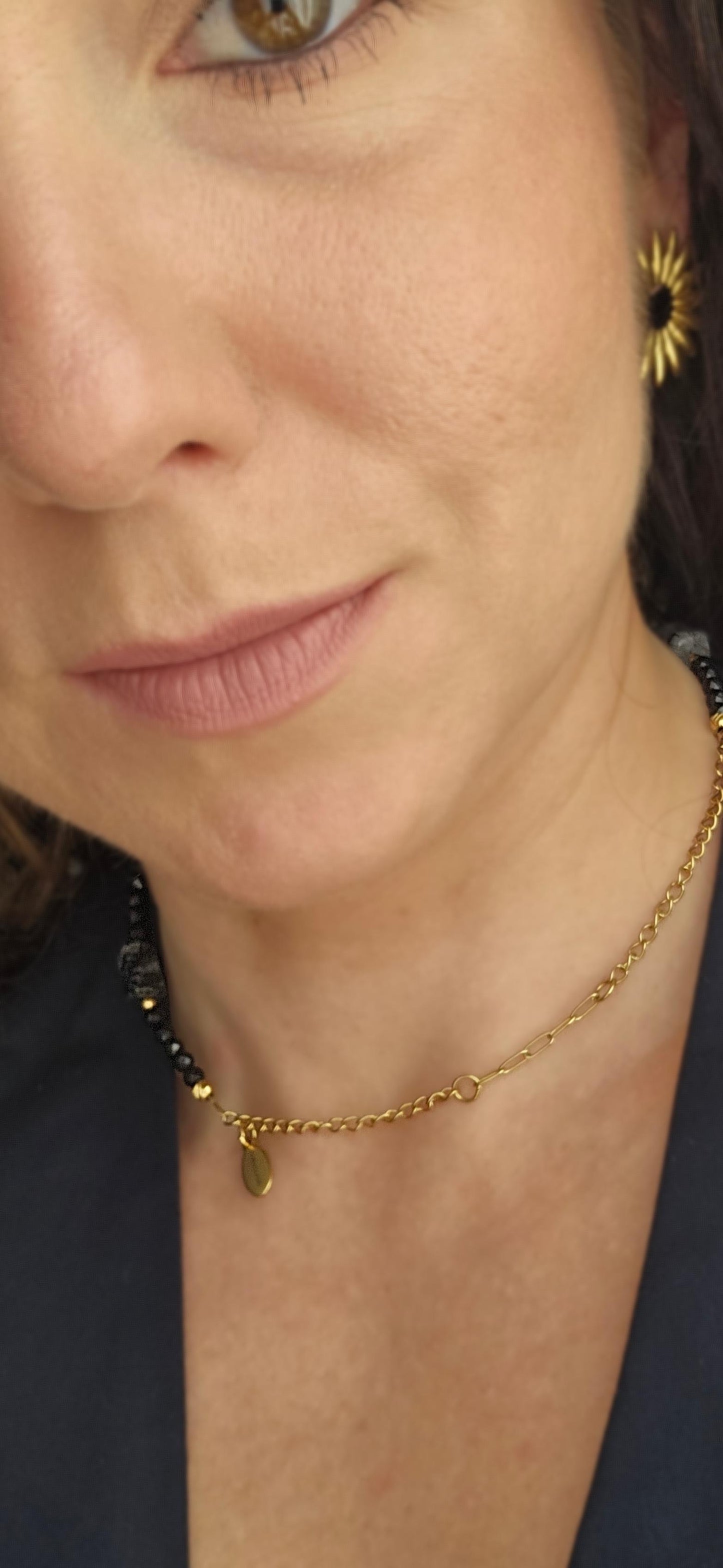 MIDNIGHT CHOKER - black tourmaline, black rutile, stainless steel, handmade