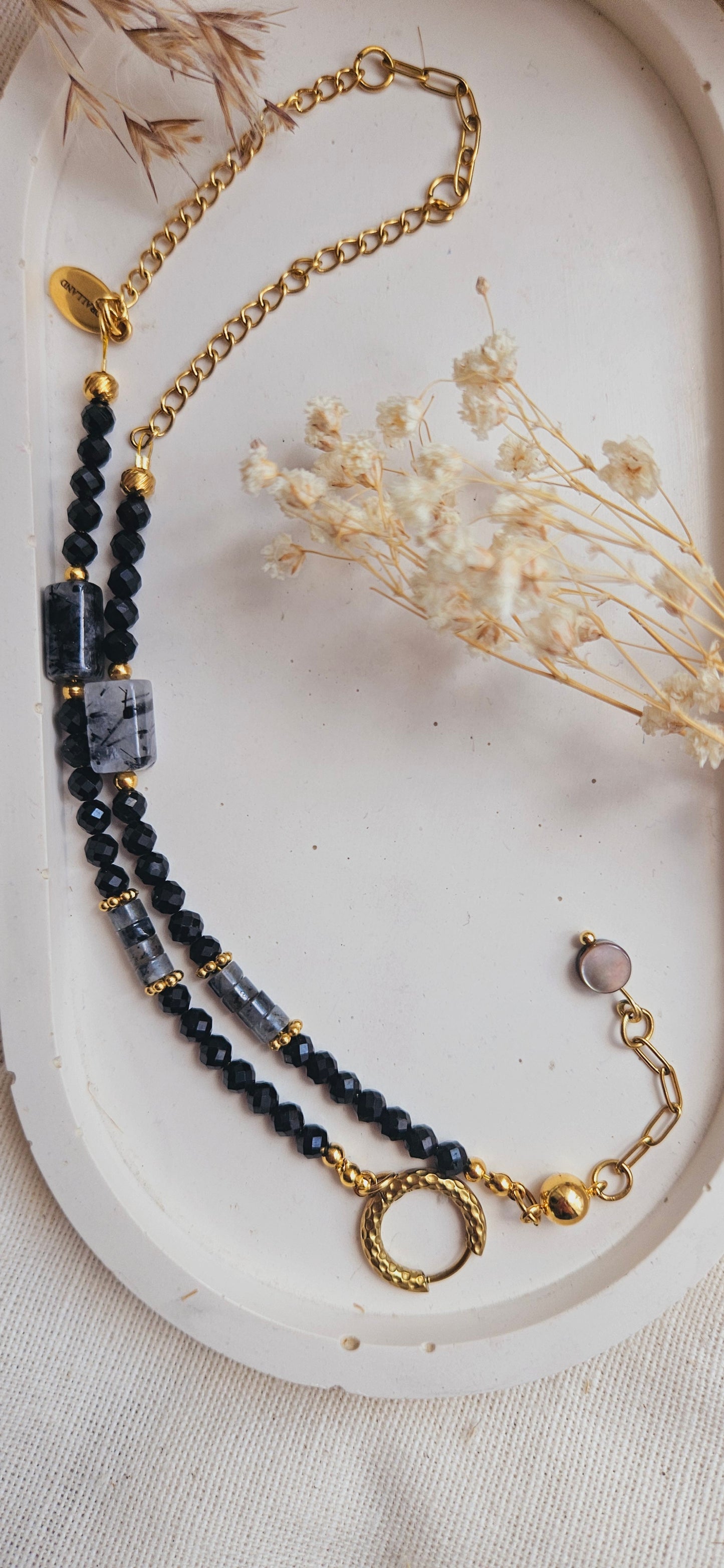 MIDNIGHT CHOKER - black tourmaline, black rutile, stainless steel, handmade
