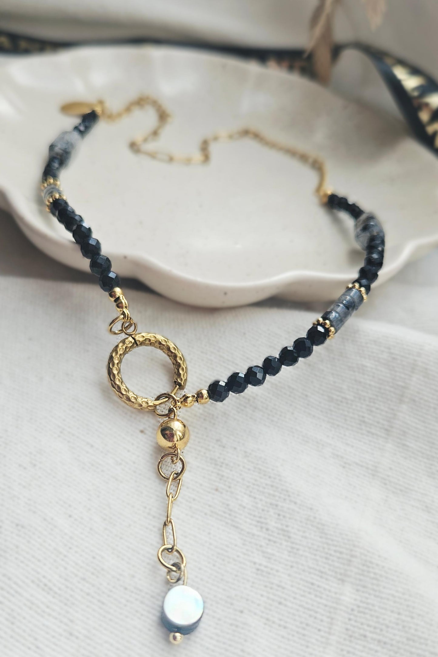 MIDNIGHT CHOKER - black tourmaline, black rutile, stainless steel, handmade