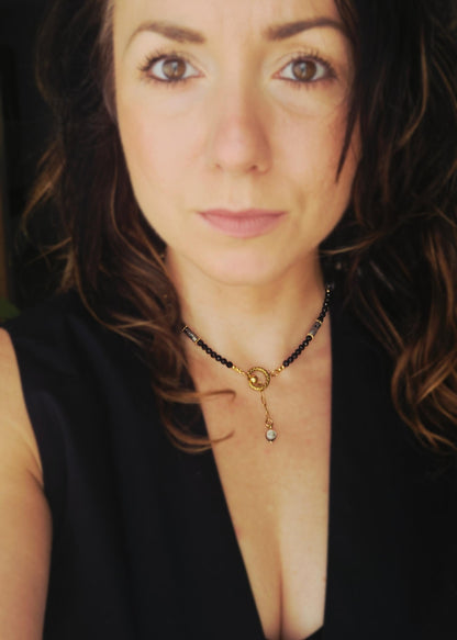 MIDNIGHT CHOKER - black tourmaline, black rutile, stainless steel, handmade