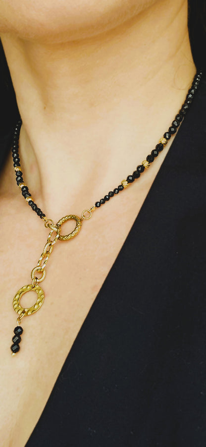NEGRO POSITIVO choker - black tourmaline, stainless steel