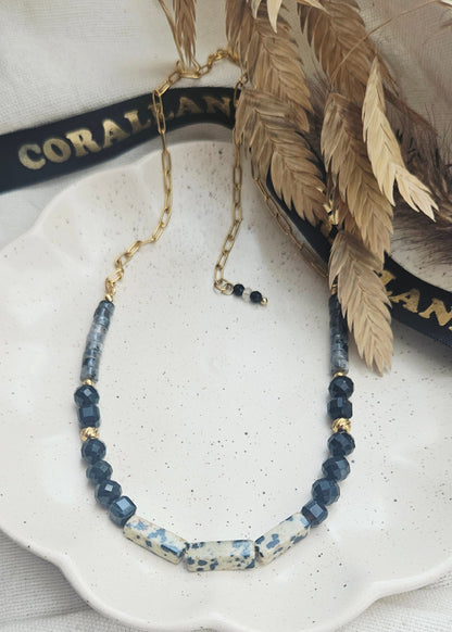 ALEGRÍA choker - Adjustable, stainless steel, jasper, tourmaline, black