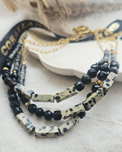 ALEGRÍA choker - Adjustable, stainless steel, jasper, tourmaline, black