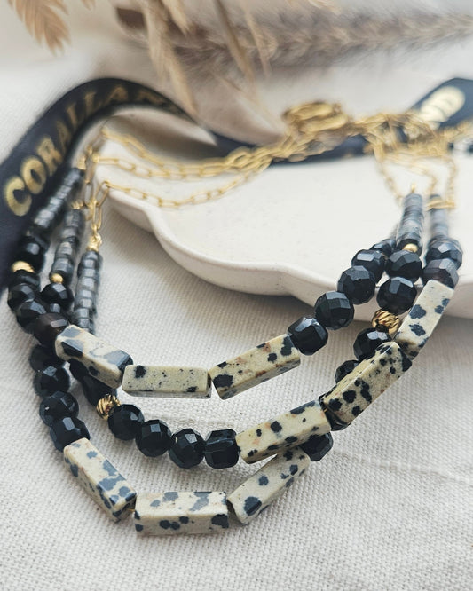 ALEGRÍA choker - Adjustable, stainless steel, jasper, tourmaline, black