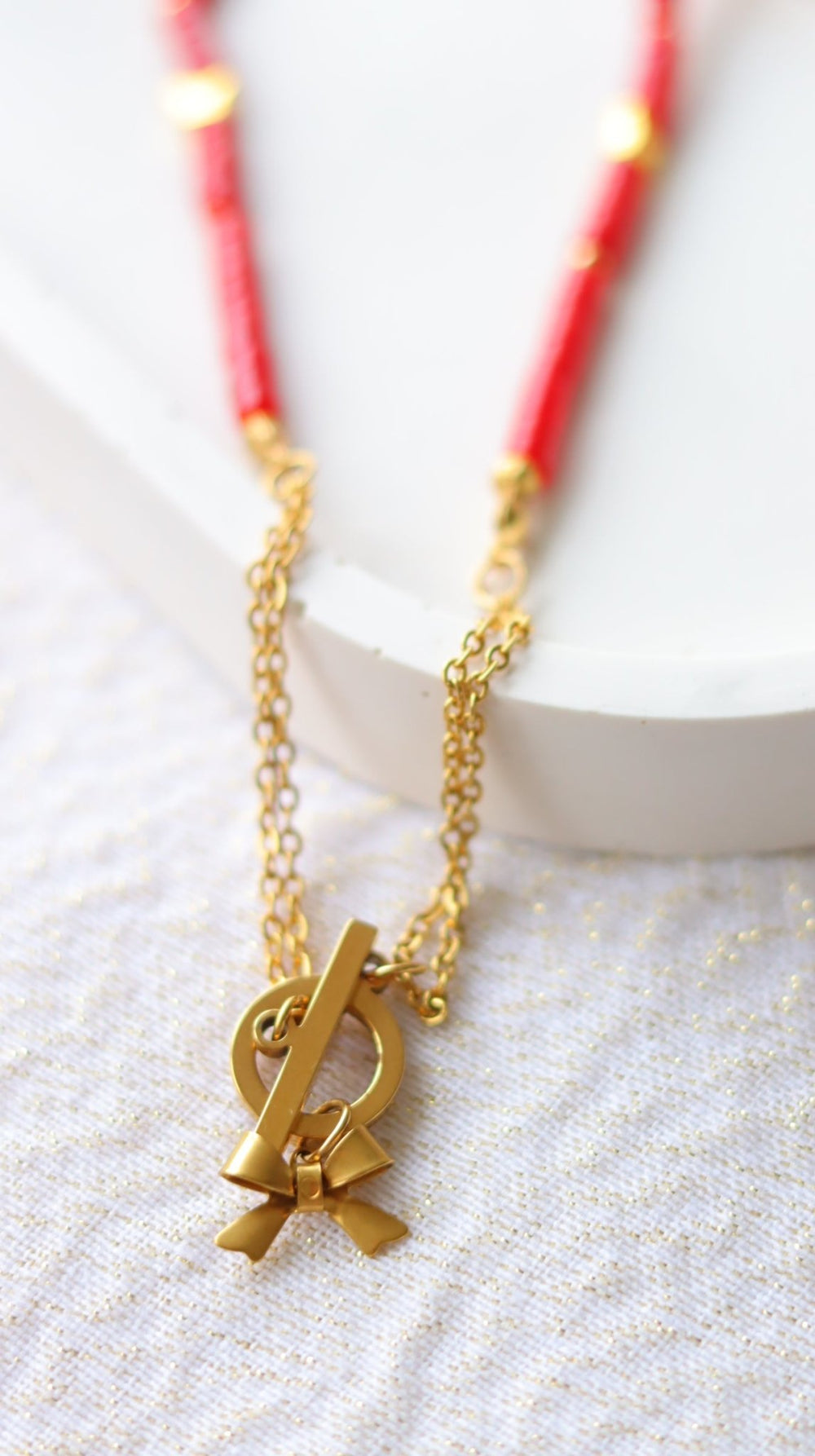RED BOW coral stainless steel necklace