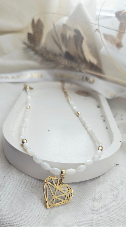 BLANCO Choker - Adjustable, stainless steel & sea shell